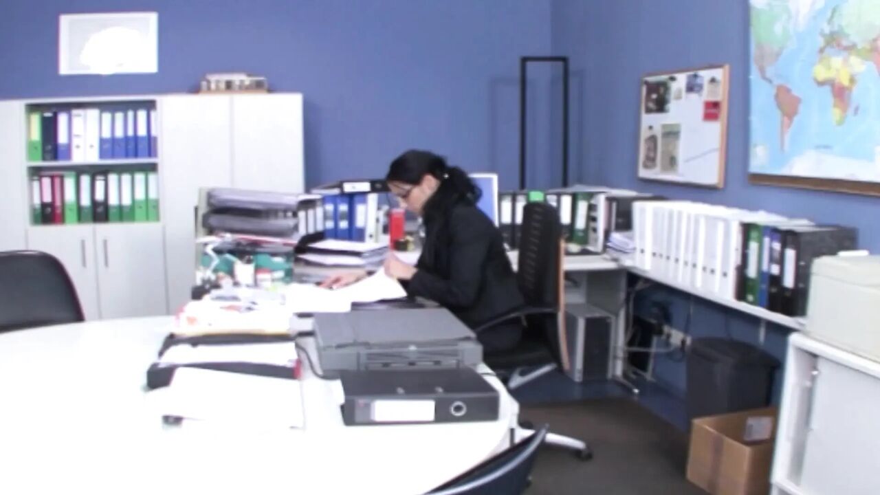 Top-class German secretary rides dick in the office