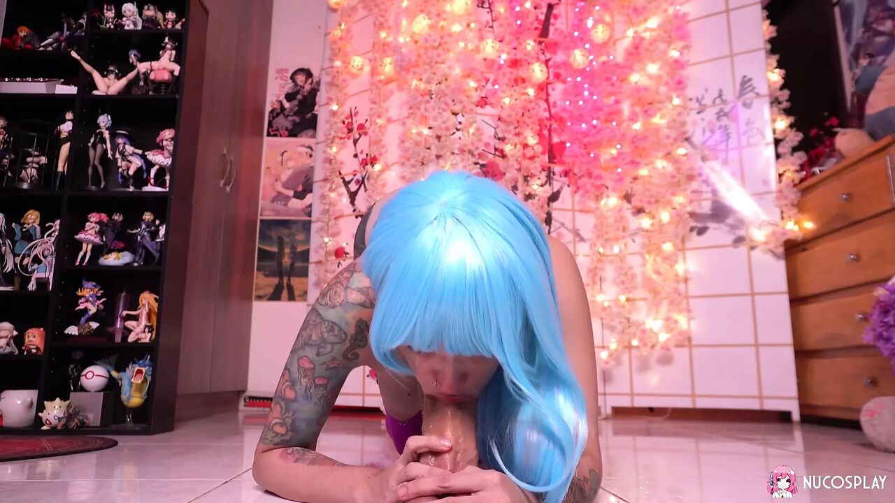 Horny tattooed slut with big tits gets fucked hard with a large dildo.
