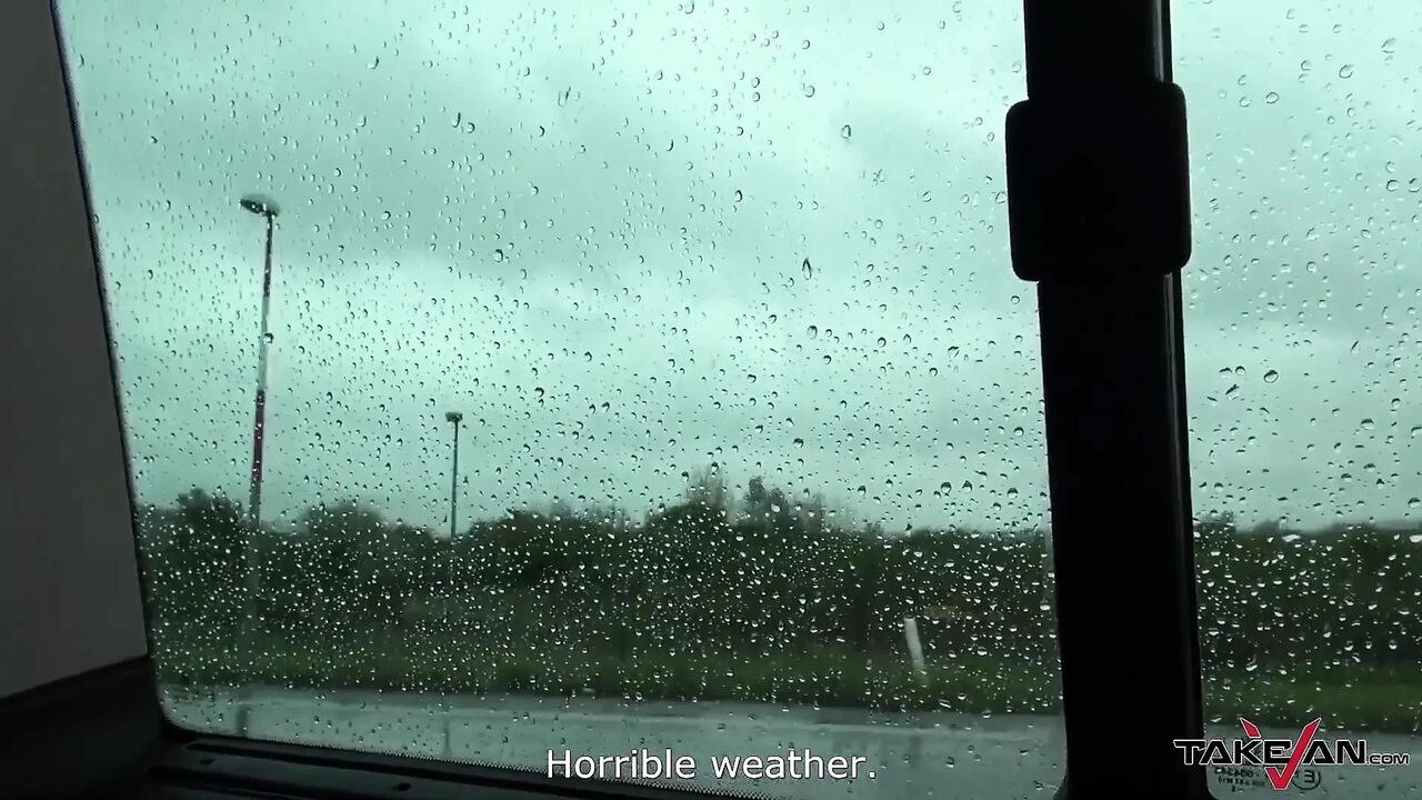 Rainy day help us to get naive brunette to car and fuck her