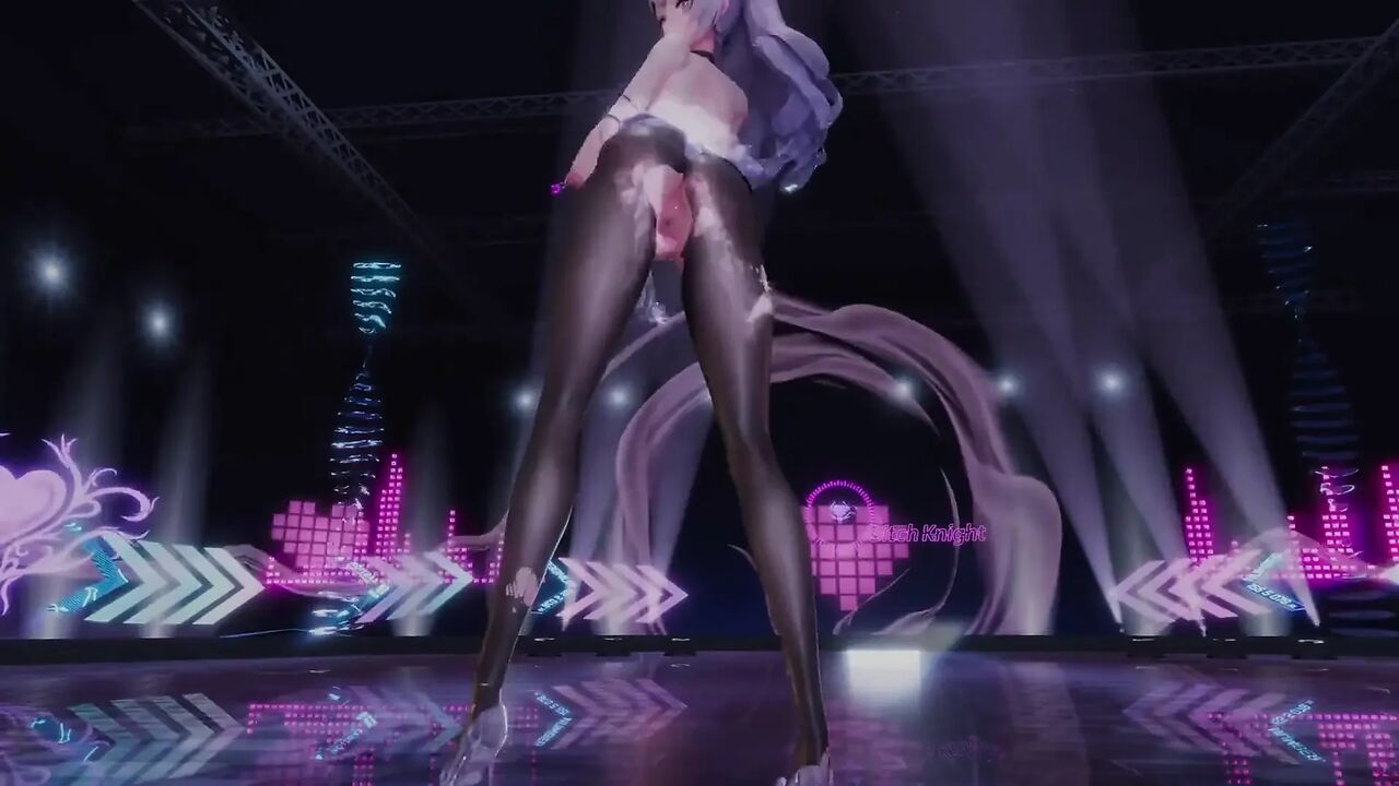 Jiggling Breasts; Bare-bottomed Miniskirt; Crotchless Black Stockings