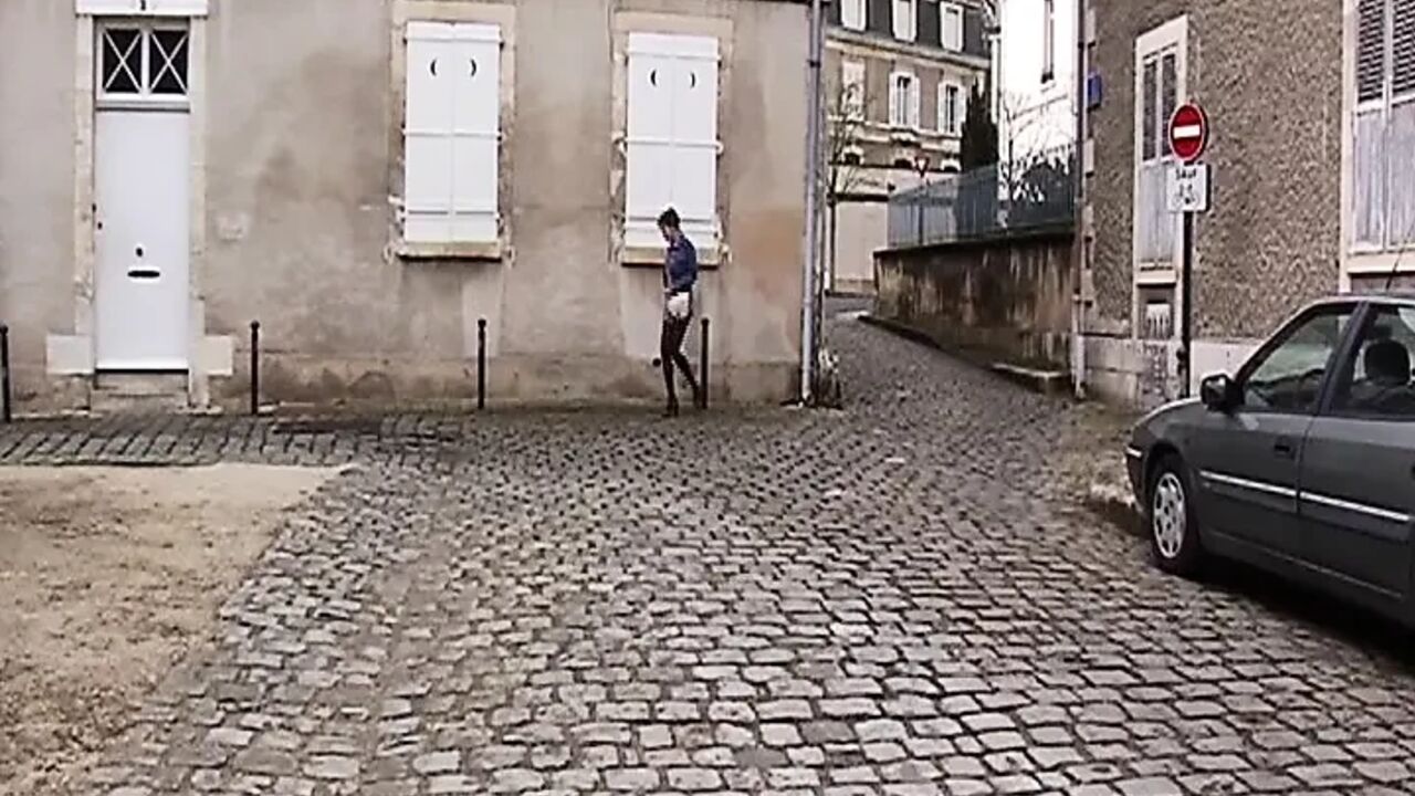 Tied French slut fucked hard by a horny domina and a big strapon