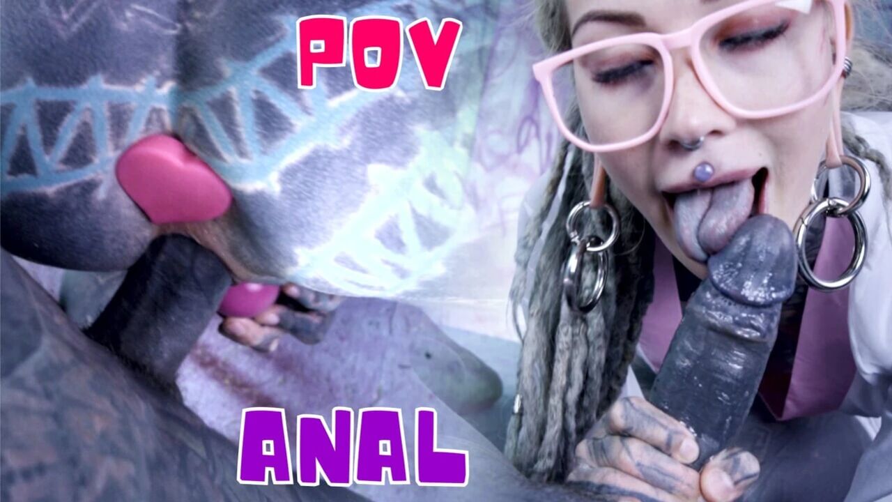 Tattood Girl with Glasses and Assplug Fucks a Tattooed Dick, DP, Facial