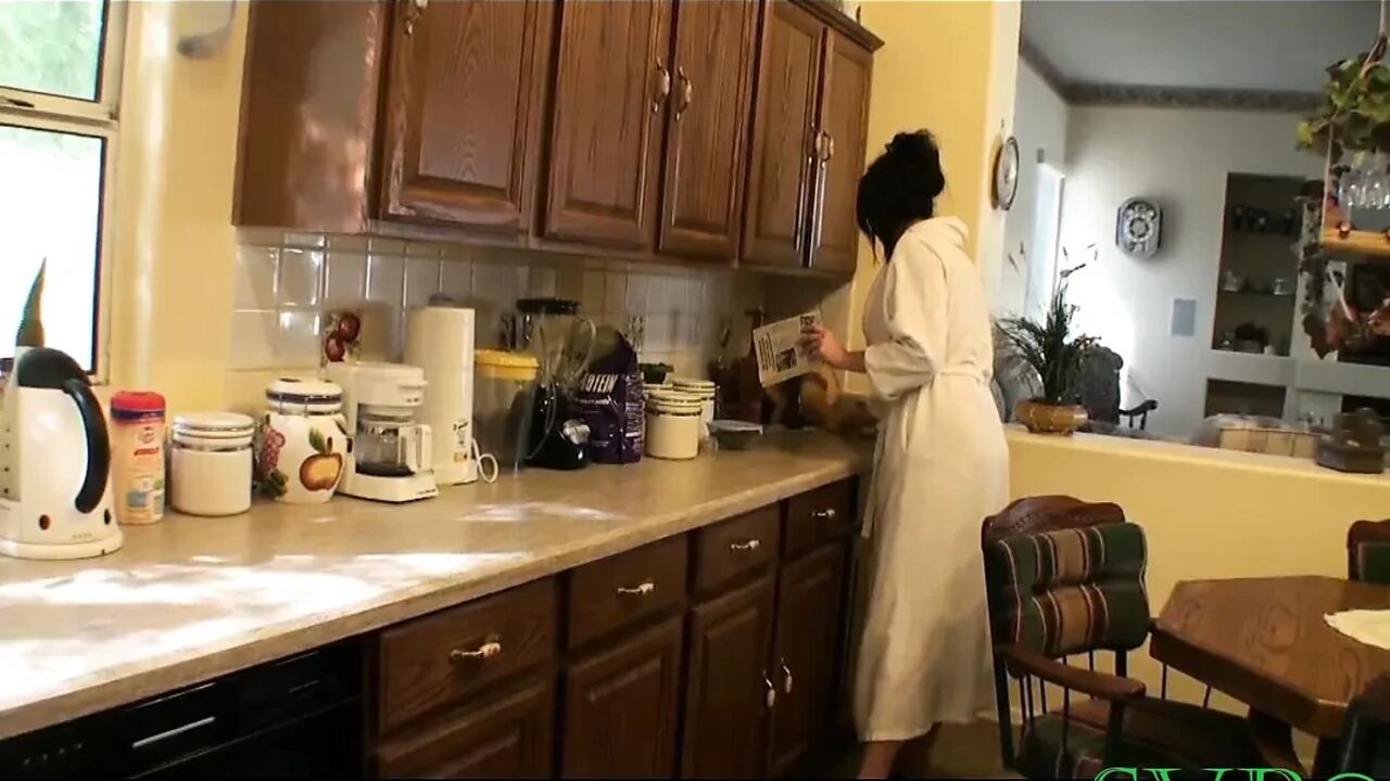 Hot Stepmother Smokes Cigarettes and Cock on the Stairs