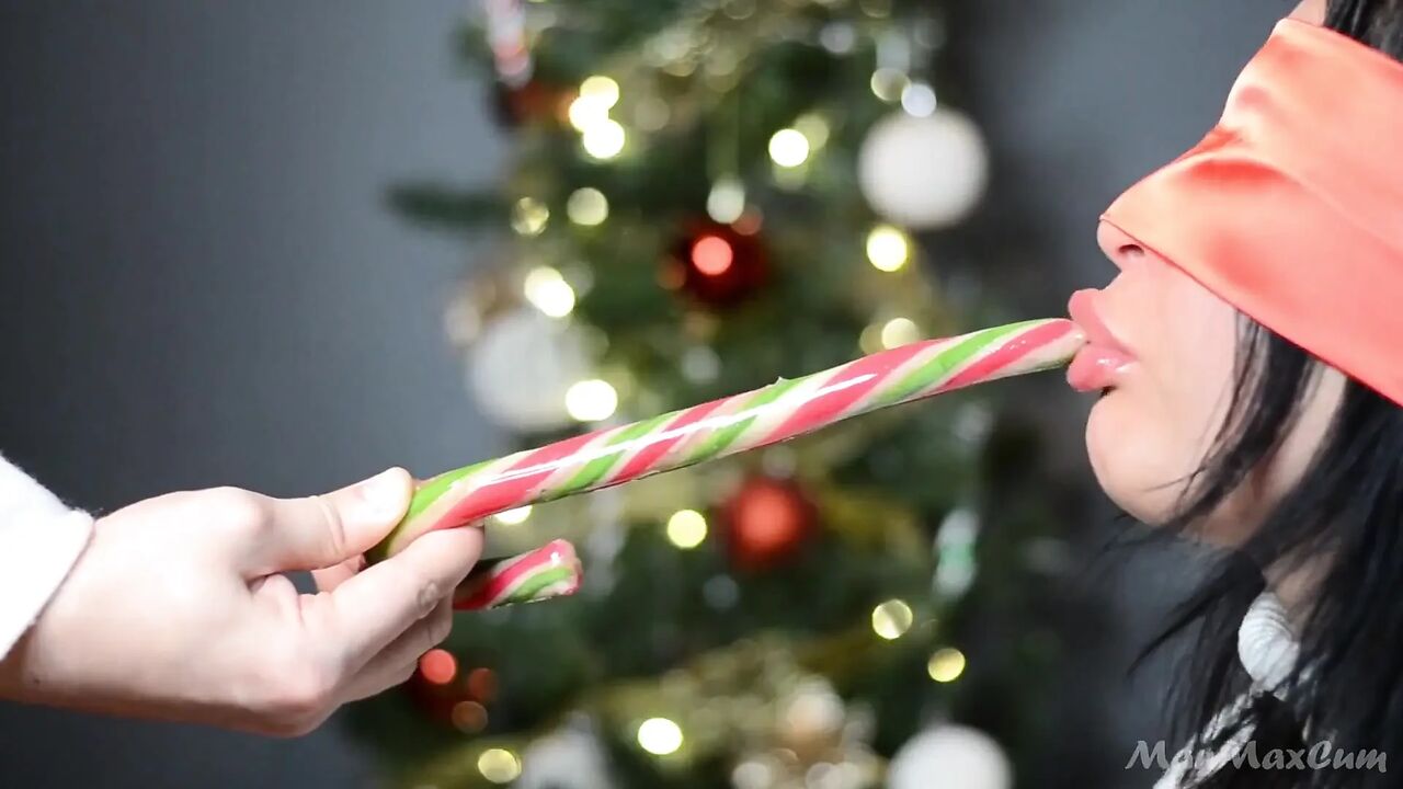 Santa Tricked Her with His Candy Cane - Huge Facial