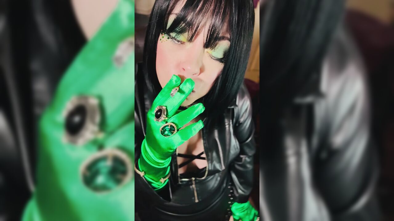A Gloved Goth Dressed In Leather smokes A Cigarette - Smoking BBW OMI OME Drifting Snap Inhales