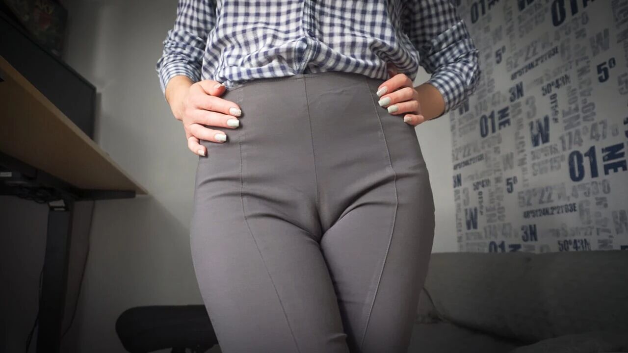 Naughty Secretary Seduces You With Her Cameltoe In Tight Trousers