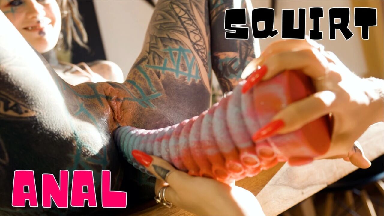 Goth Tattooed Lesbian's Anal Dildo Stretch