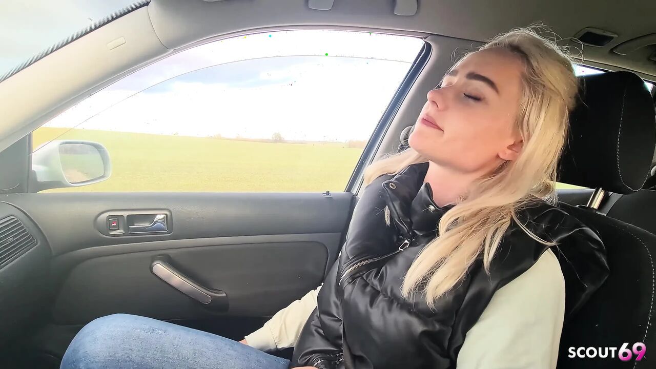 German Blonde Hitchhiker Pick up and Get Risky POV Outdoor Fuck in Car