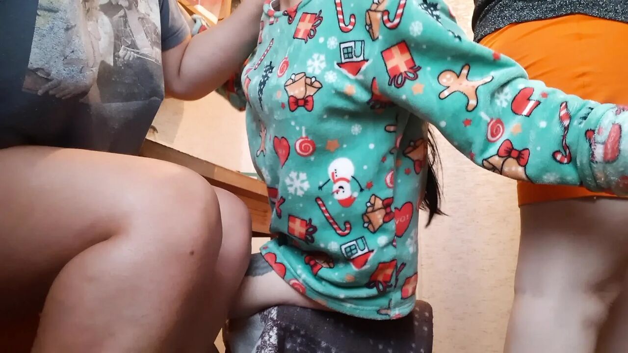 My girlfriend and I are mutually masturbating in the kitchen while our housekeeper is preparing breakfast