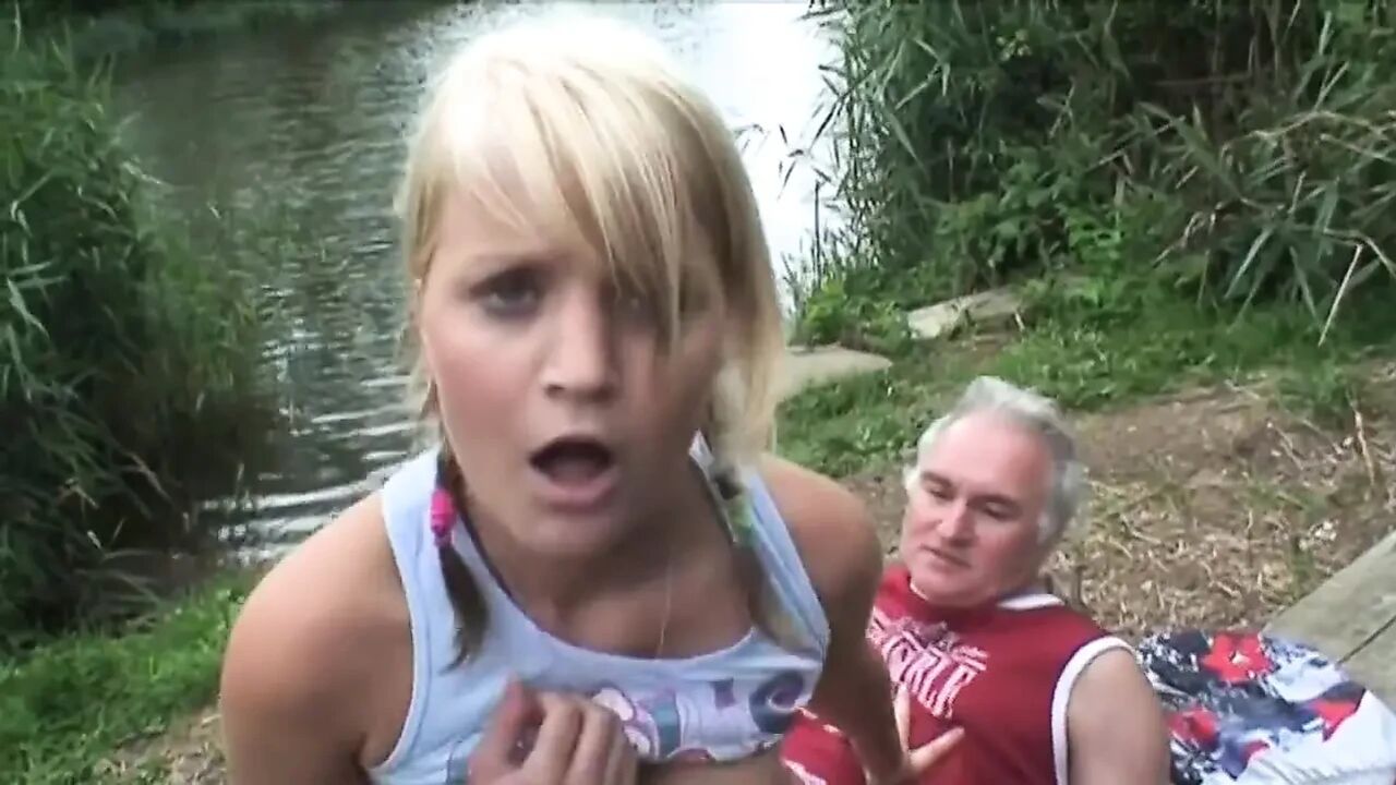 Old pig finds a blonde teen in a park and he hits on her