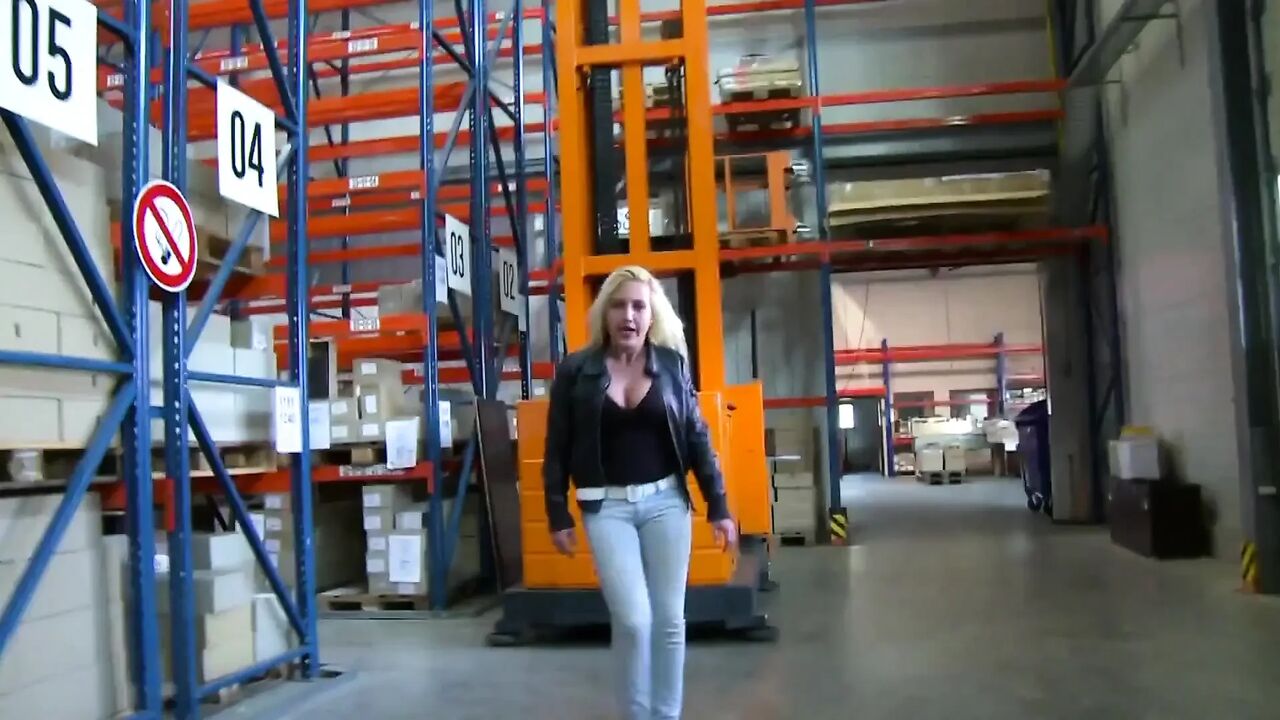 Big tits blonde sucks his hard cock in POV