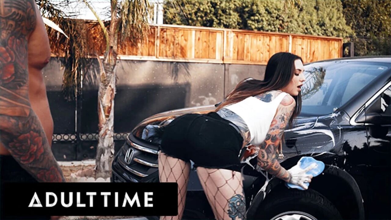 ADULT TIME - Bored Rocky Emerson TEASES Classmate While Washing Car & Gets Her SOAPY PUSSY Pounded!
