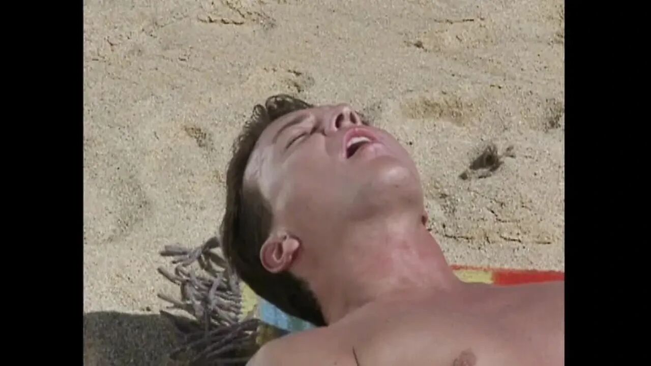 Threesome - Young Skinny Blondie Slut Fucks Her Stepdad's Friends on the Beach