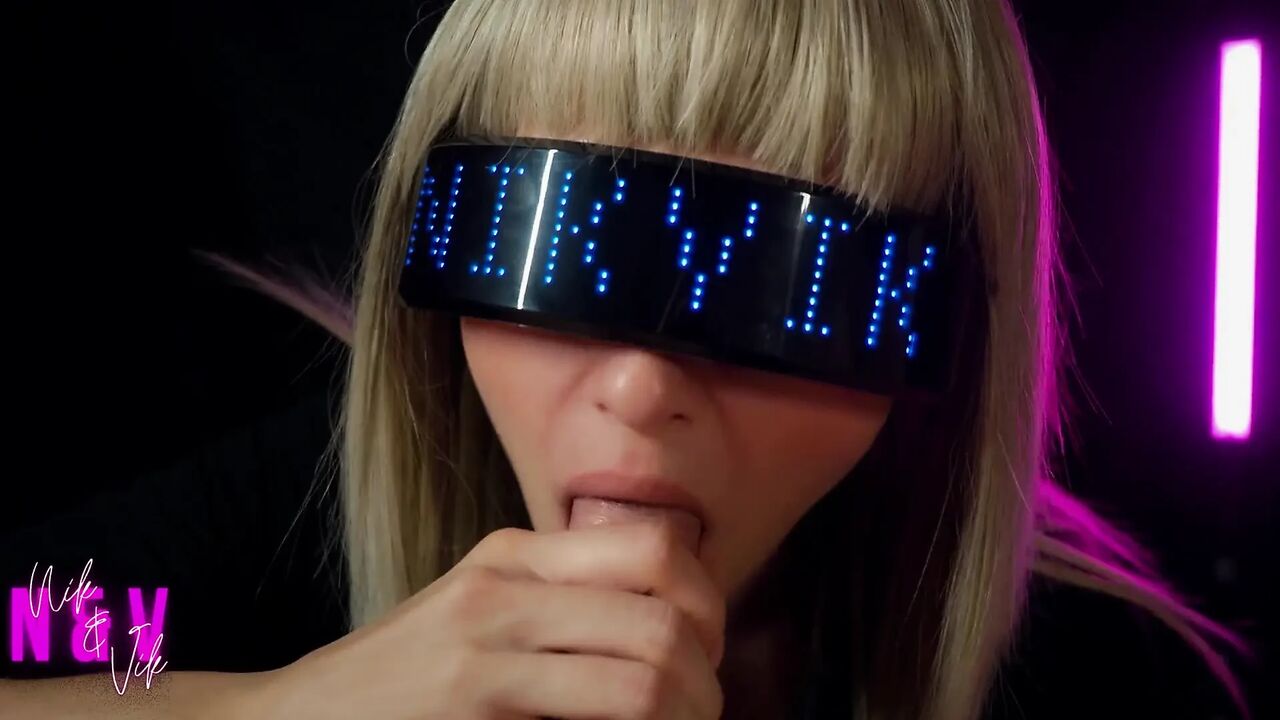Cyberpunk Girl Greedily Sucks All the Cum Out of Her Fan