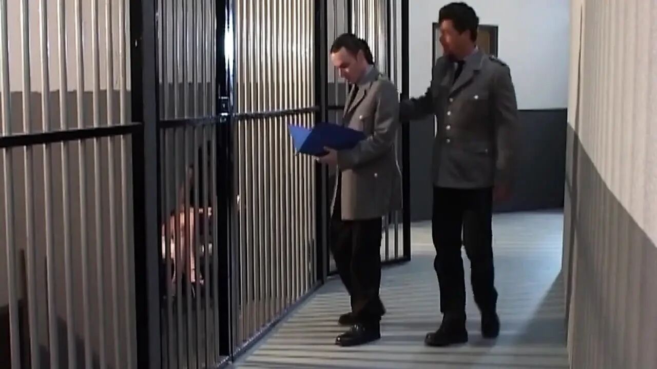 Blonde with Big Tits Fucks Guard - Asian Inmate Joins the Action
