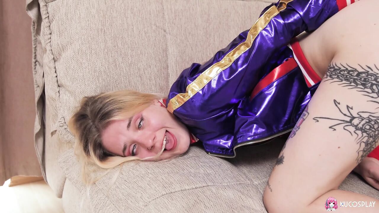 Angelina Bong Cosplaying a Perfect Harley Quinn Cumslut