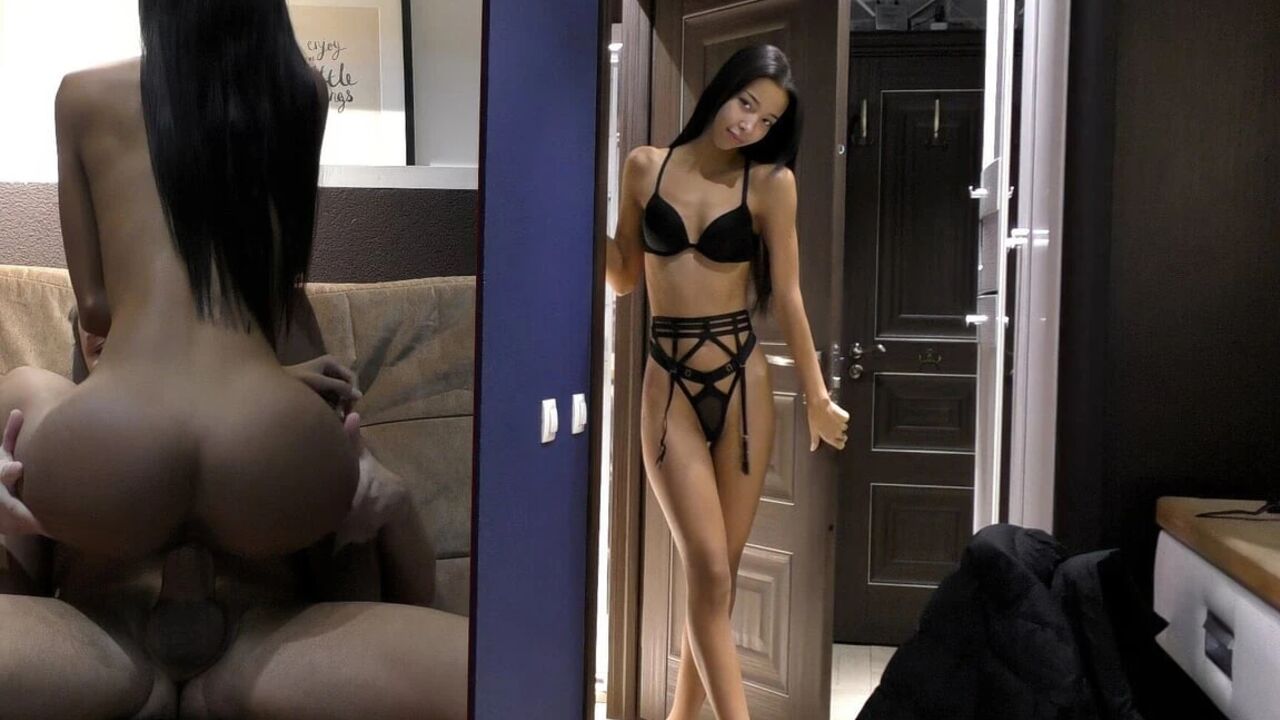 Fucked Skinny Asian Teen with 0% Tits at Home
