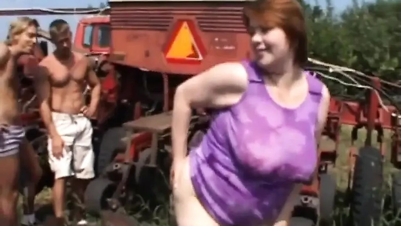 Big boobs fat milf threesome pussy fucking on the farm