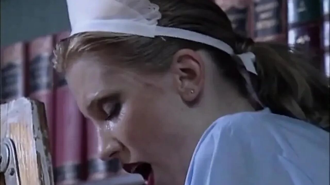 Black and white maid ass fucking in the library