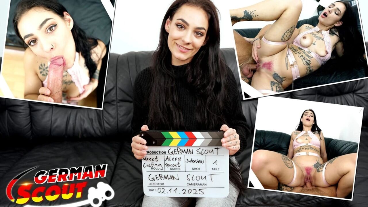 German Scout - Pink Bush Saggy Tits Girl Alexa Throat Pick up for Casting Fuck