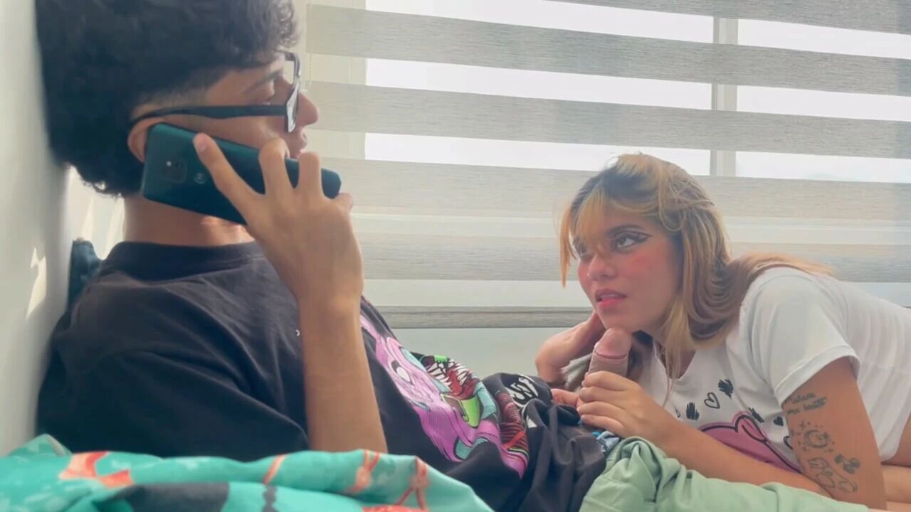 I fuck my stepbrother while he's on call with his girlfriend's cuckold