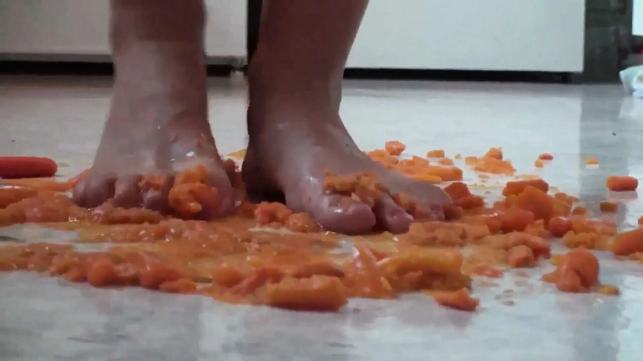 Close up of trampling food in the kitchen
