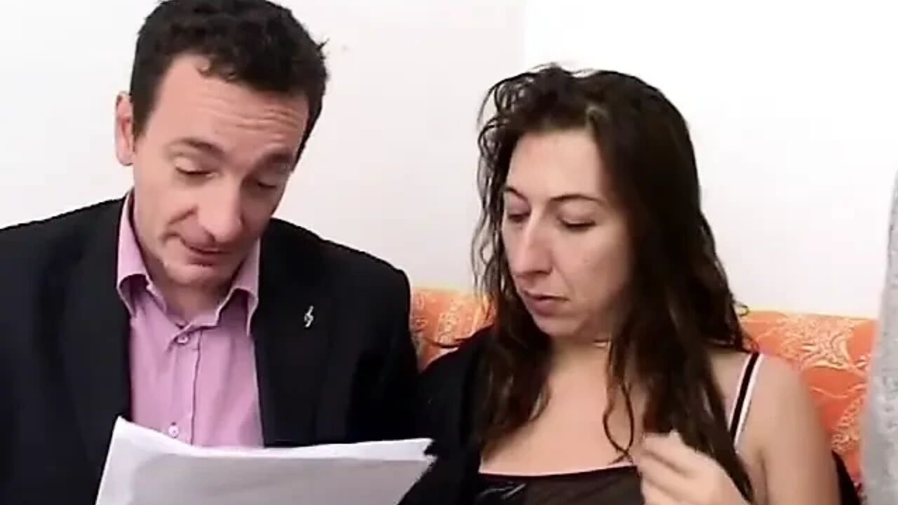 Brunette fucked by two bad guys
