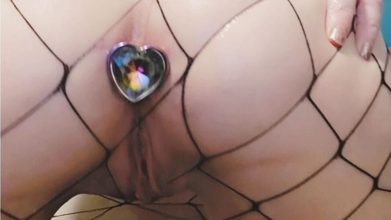 Fishnets Goth Anal Masturbation with Plug and Glass Dildo