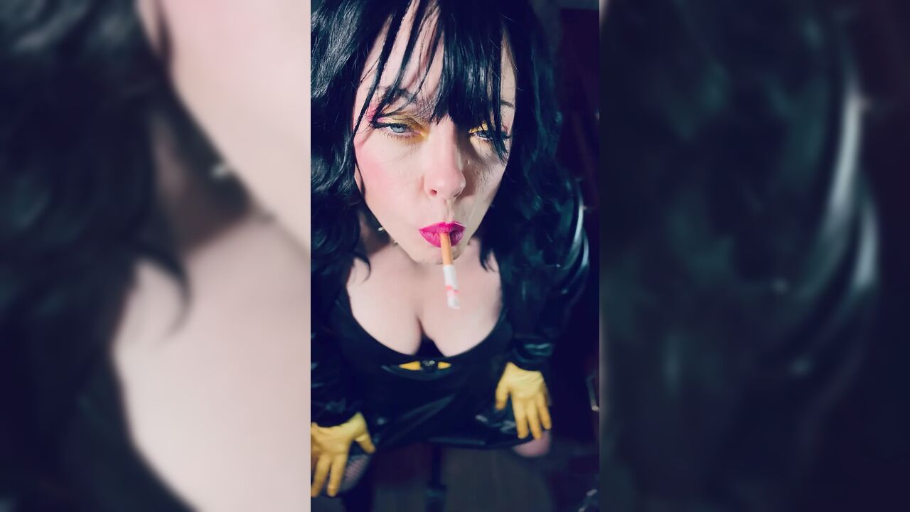 Your Leather Clad Mistress Tina Snua Smokes One Cork 100 Cigarette In Satin Gloves - Listen To The Squeak Of My Leather!