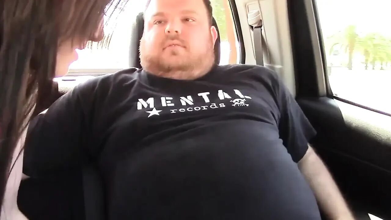 Hot brunette fucked by a fat guy