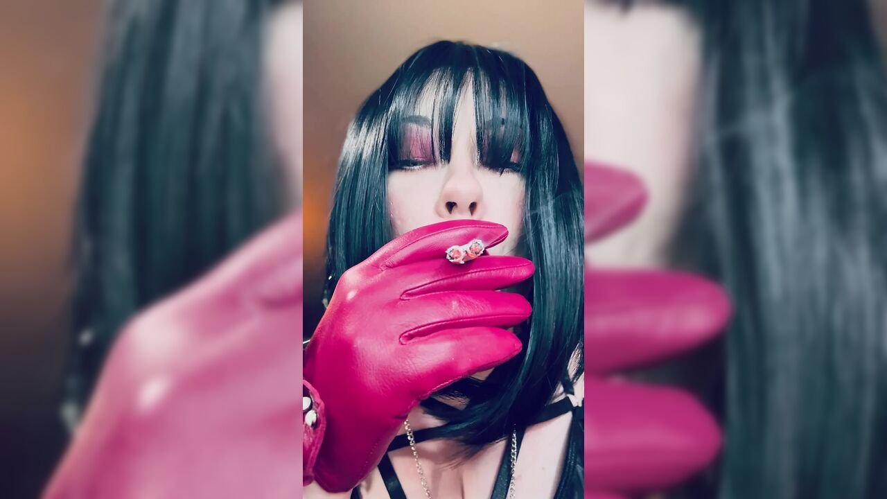 Filthy BBW Tina Snua Smokes 2 Cork Cigarettes At Once! Leather Gloves Speed Smoking