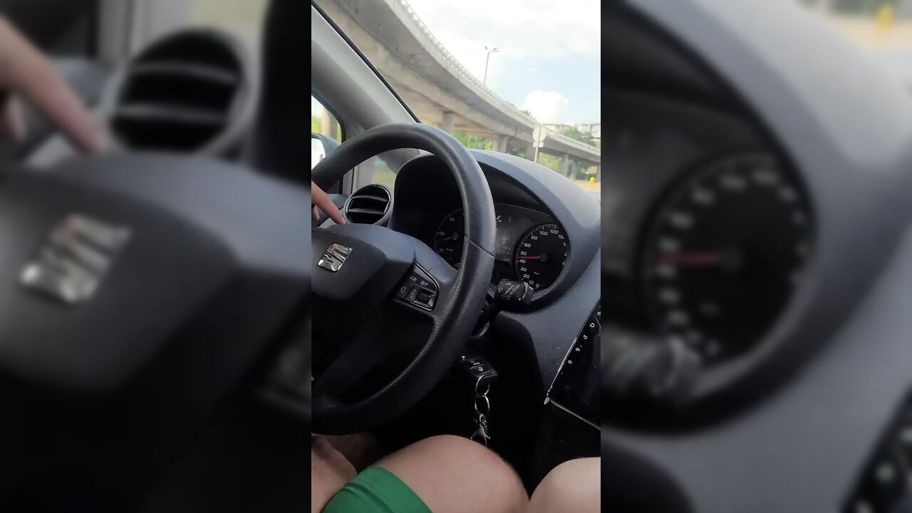 Tattoo Girl Masturbation in Car When Man Is Driving