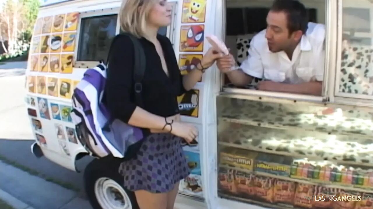 After eating ice cream this guy fucked the shit out of her in the van.