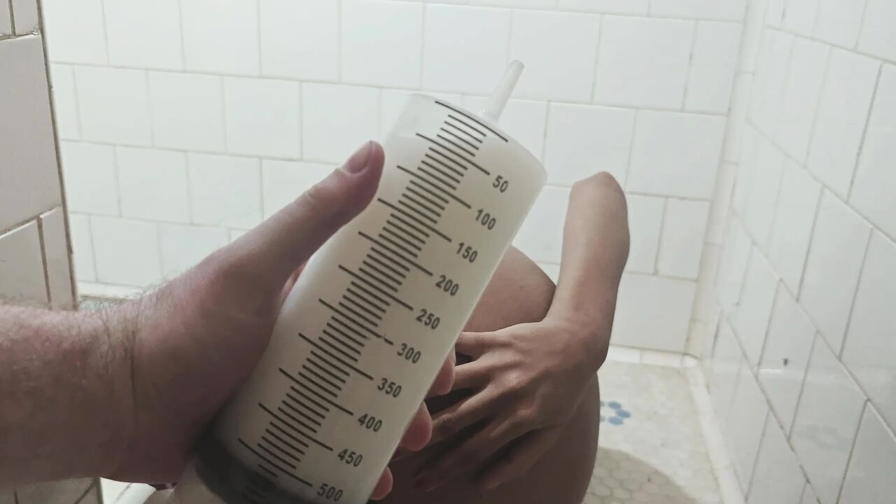 Milk Enema Play: Deep Fill and Messy Release
