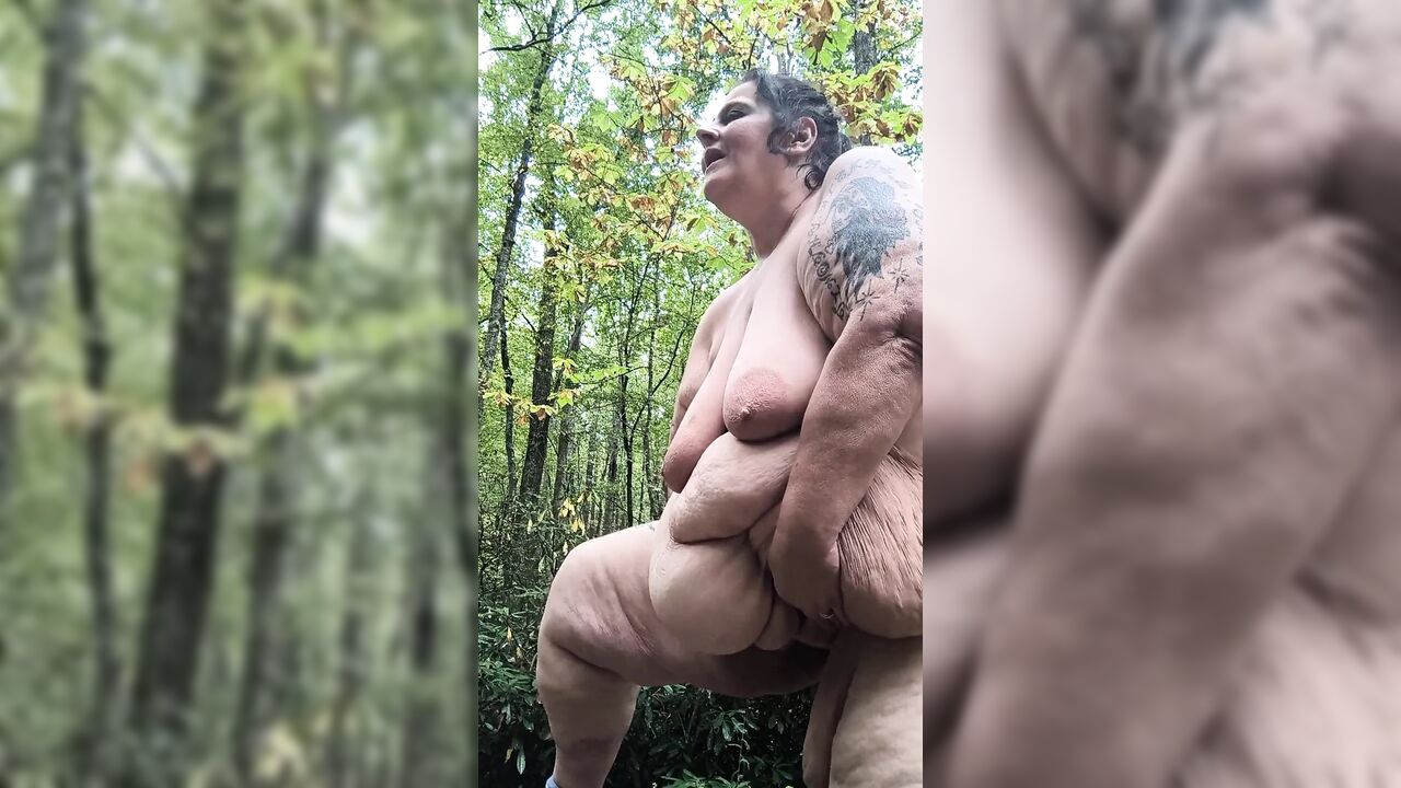Chunky Slut in Woods Streaking Like a River She's Squirting a Pond Cumming on That Enormous Tree and Beyond