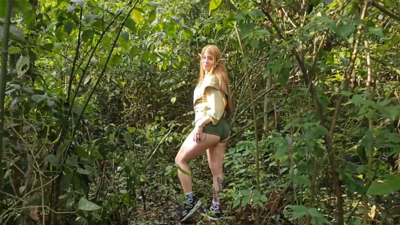 Elf in the forest scoops all my cum out of me with her mouth and pussy