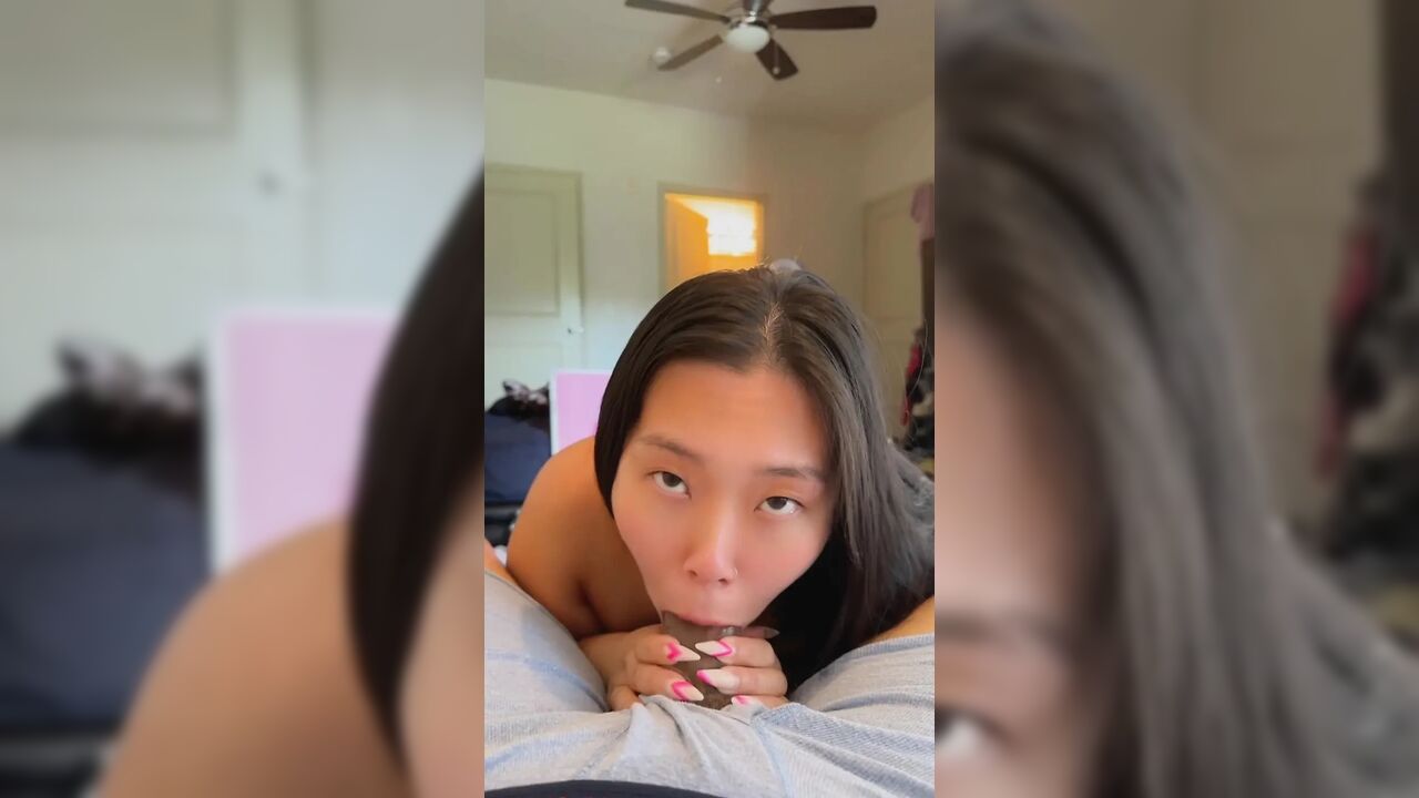 down on my knees giving a blowjob like a good asian slut HUGE CUMSHOT IN MOUTH