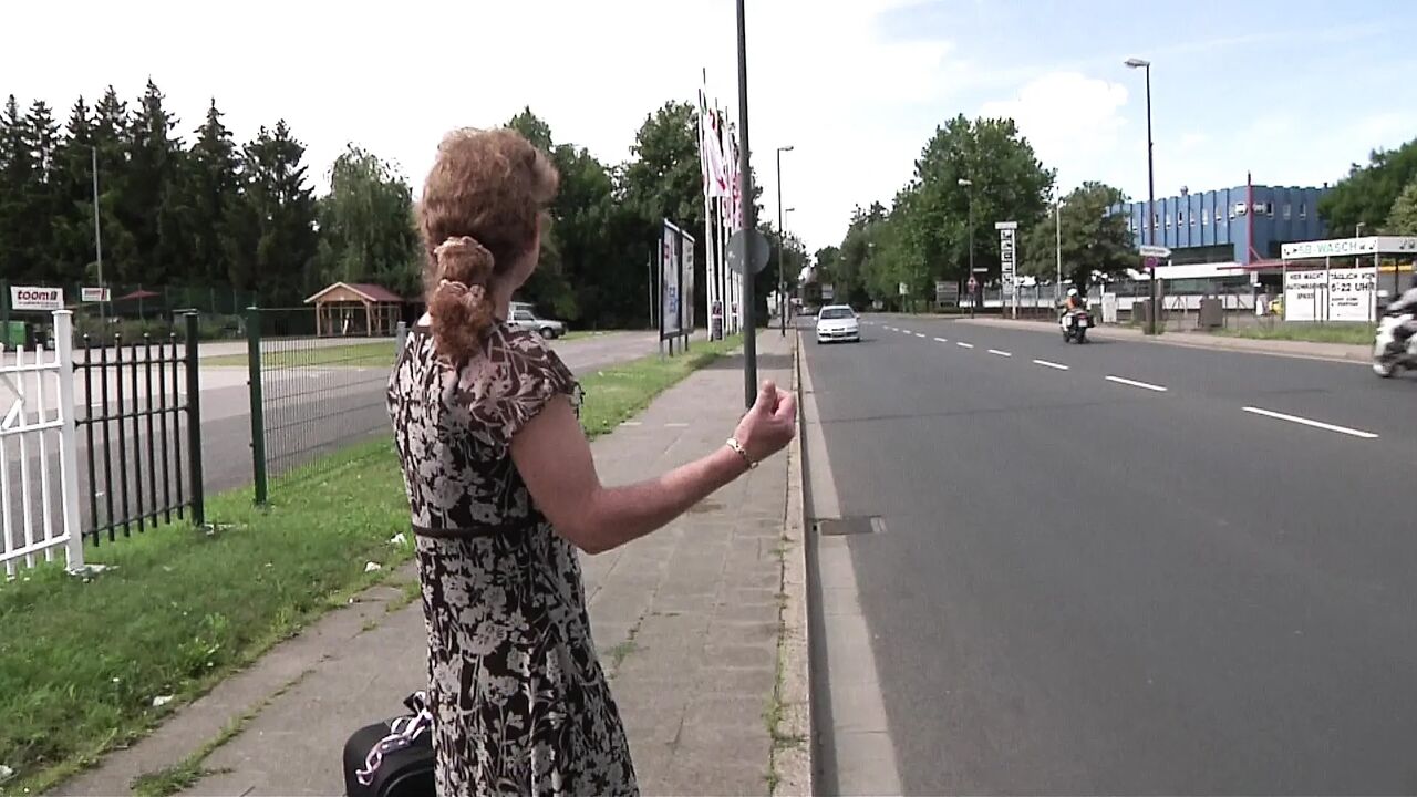 German mature hitcher picked up and fucked at home