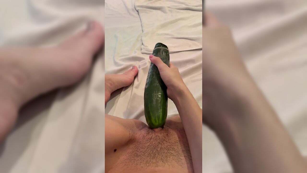 Masturbation with a very large cucumber