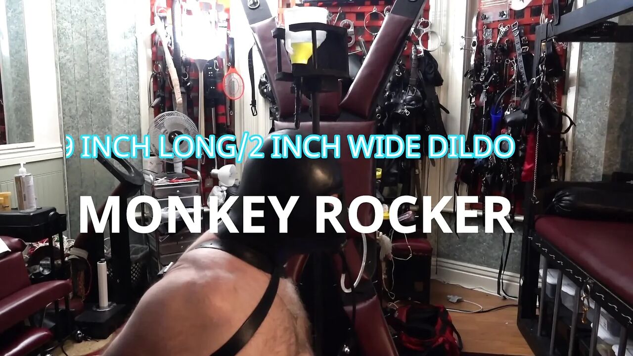 Riding a Dildo in the Leather Arm Binder with Electro CBT Spikes and Piss Funnel Gag