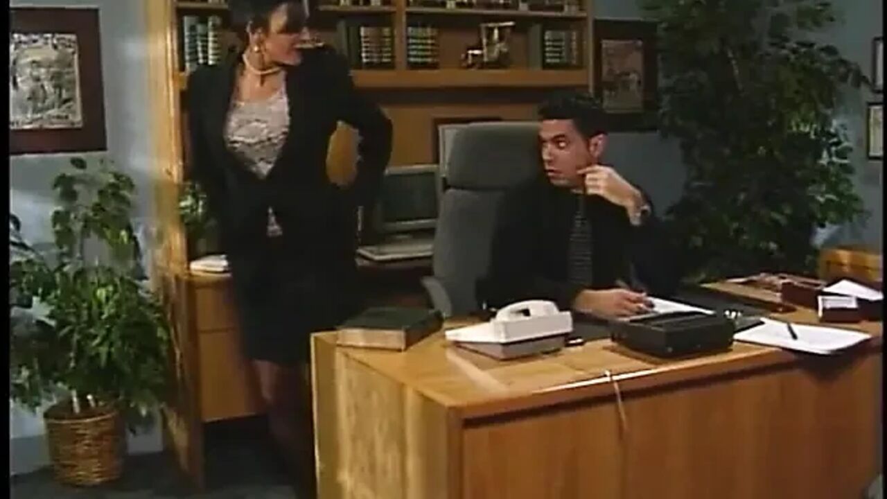 Vintage big cock sucking big hairy pussy fucking in office