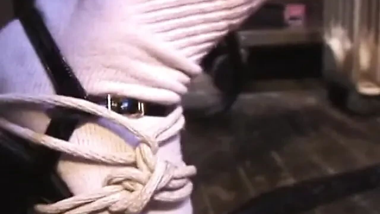 Ebony babe gets whipped while gagged and bound