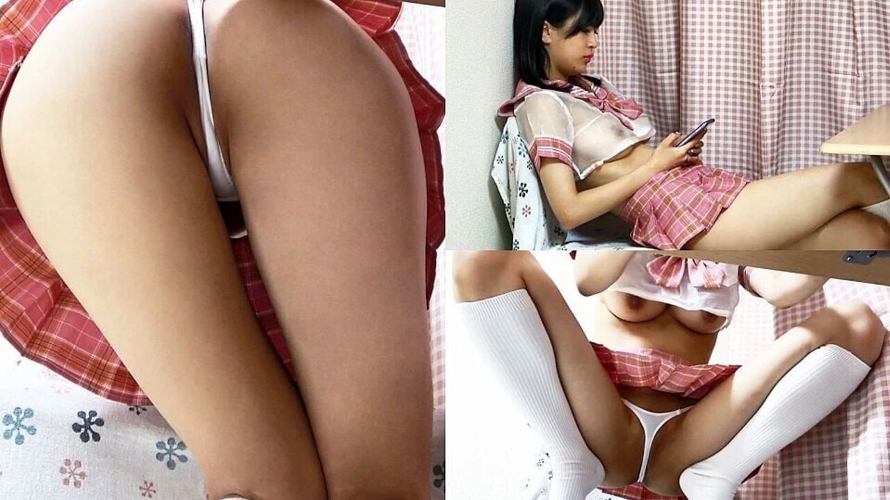 Girls Only Apartment in Japan, Observing a Girl in a Miniskirt See-through Uniform and G-string Panties From Under the Desk