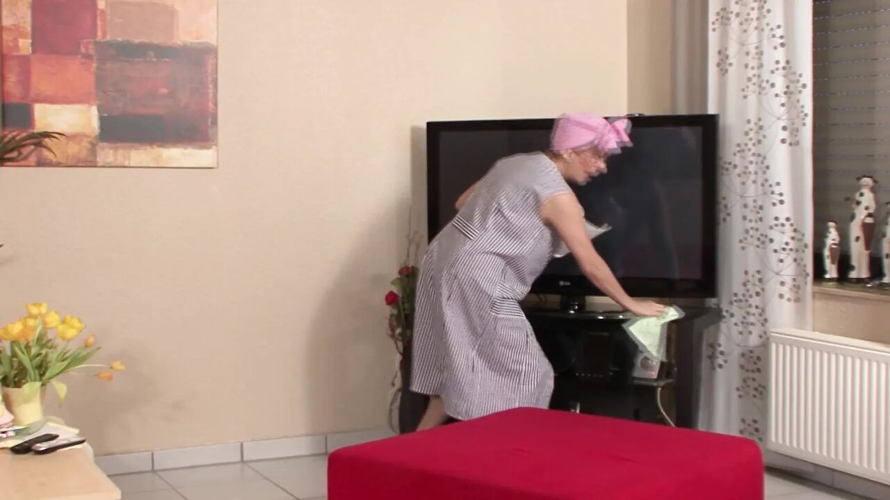 Older German maid slut rides dick and eats cum
