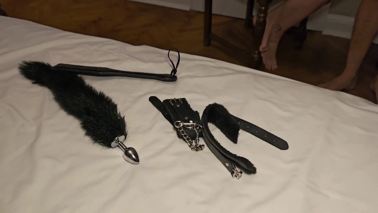 Femdom. a Man in a Penis Cage Is Dominated by Two Busty Women.