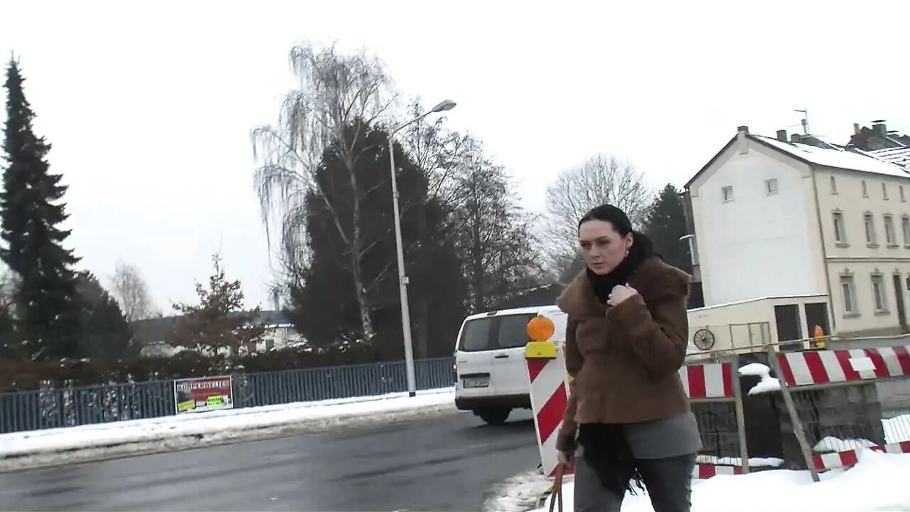 Picked up German babe plays with dildo for the cameraman
