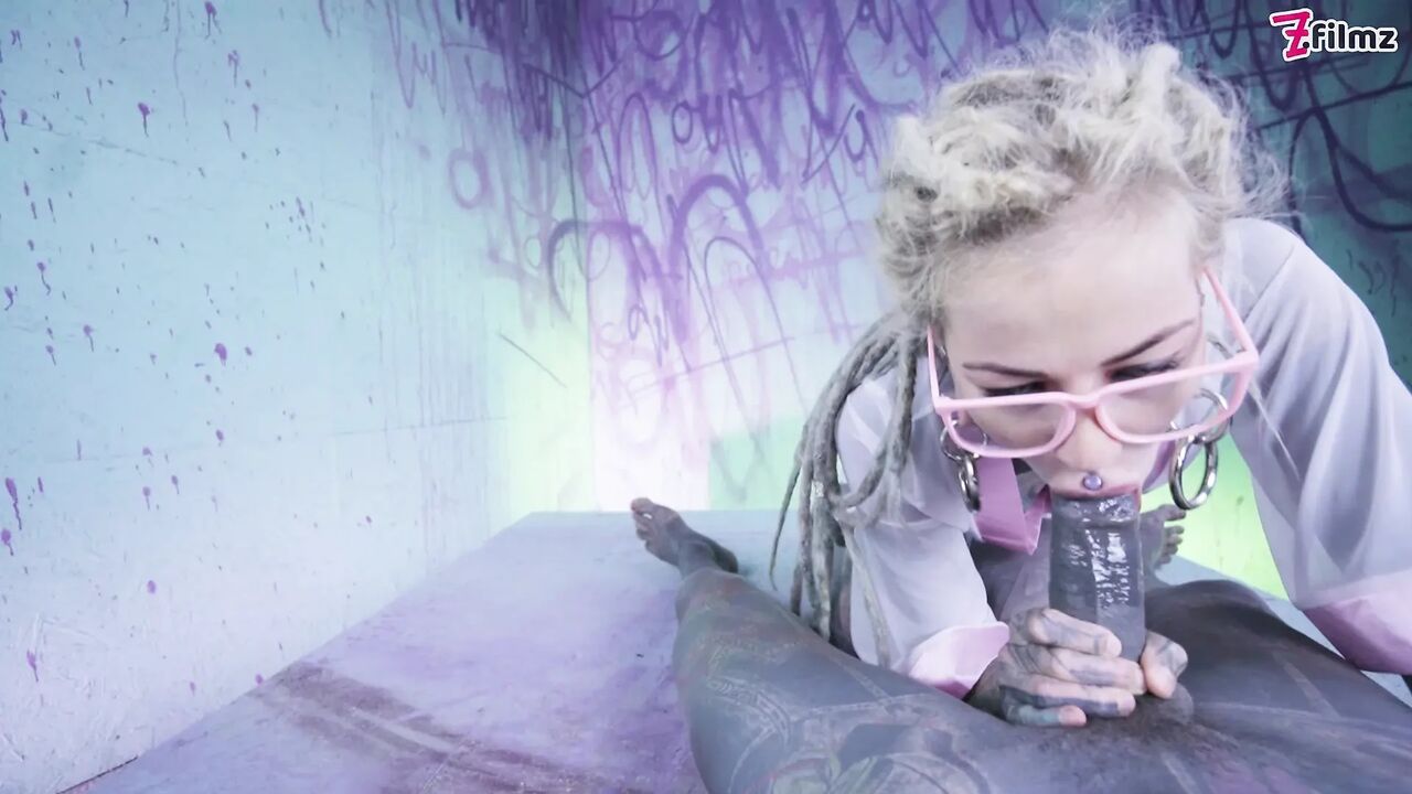 Tattooed Chick's Tattooed Dick riding Passion Glasses, Buttplug, and DP, Facial