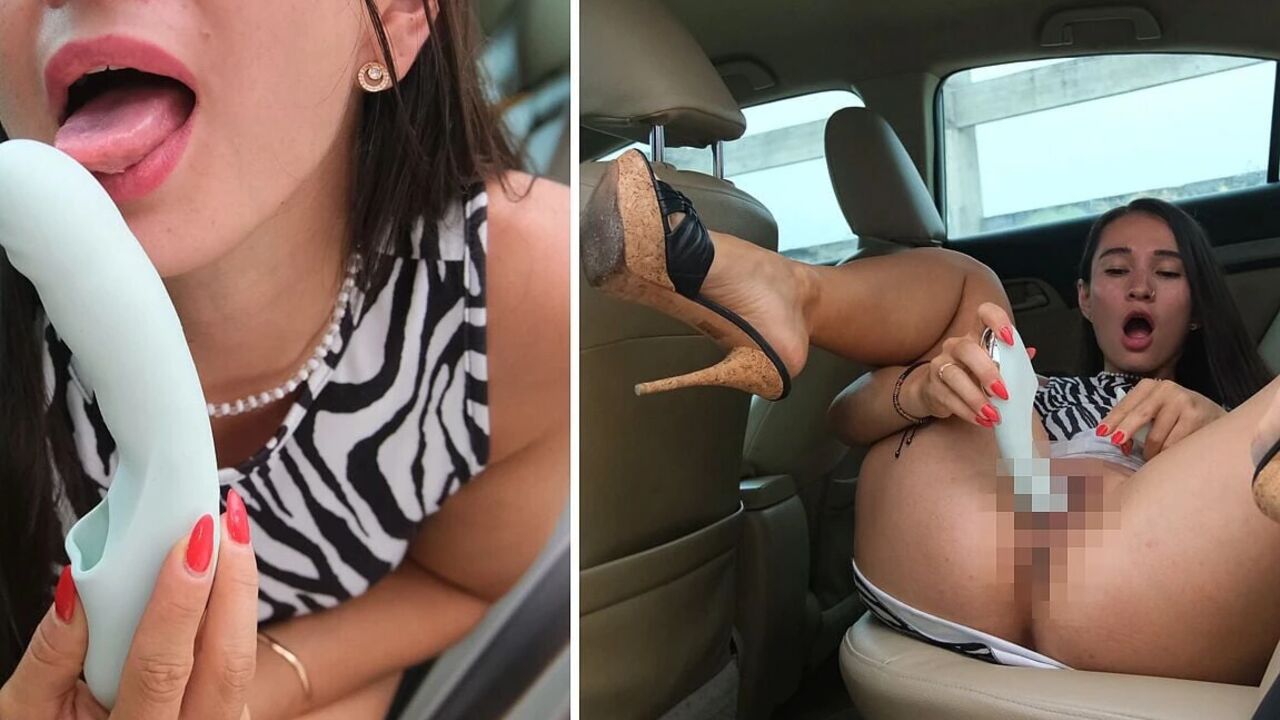 Spread Legs with Nice Vibrator and Shaking Orgasms in Car at Parking Lot