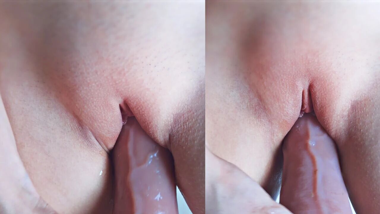 Pink Pussy Stretched Wide by Huge Dildo - Wet and Intense Solo Play