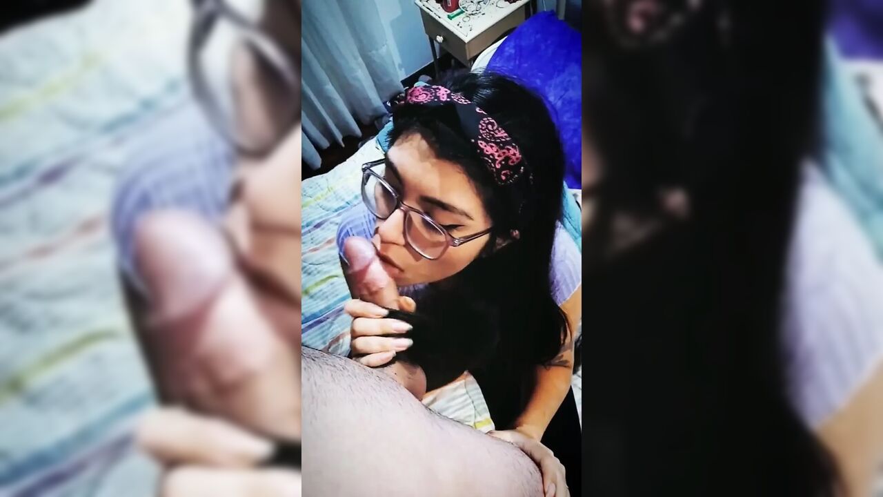 Extreme blowjob and cum in her long hair